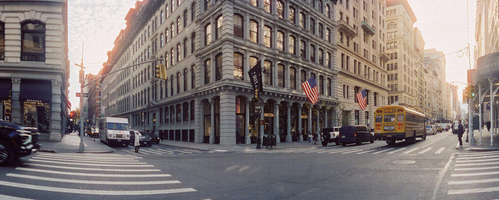 Widelux panoramic film photo of Aritzia flagship store in New York City