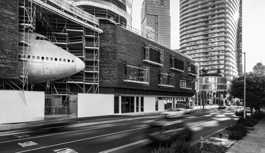 Boeing 747 fuselage integrated into the Aero1200 mixed-use development designed by Henriquez Partners Architects in Seattle.